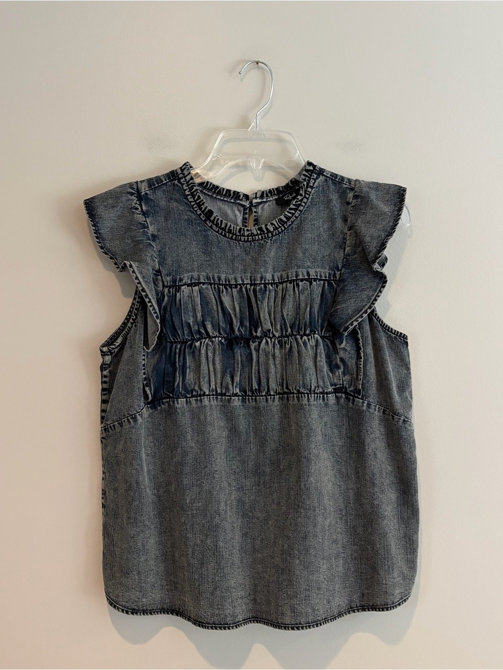 Rails Washed Black Denim Ruffle Sleeve Blouse Size S